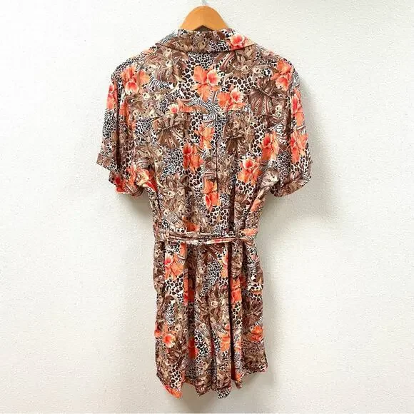 Lita by Ciera Belted Short Sleeve Romper Leopard Floral Print Womens Medium $348